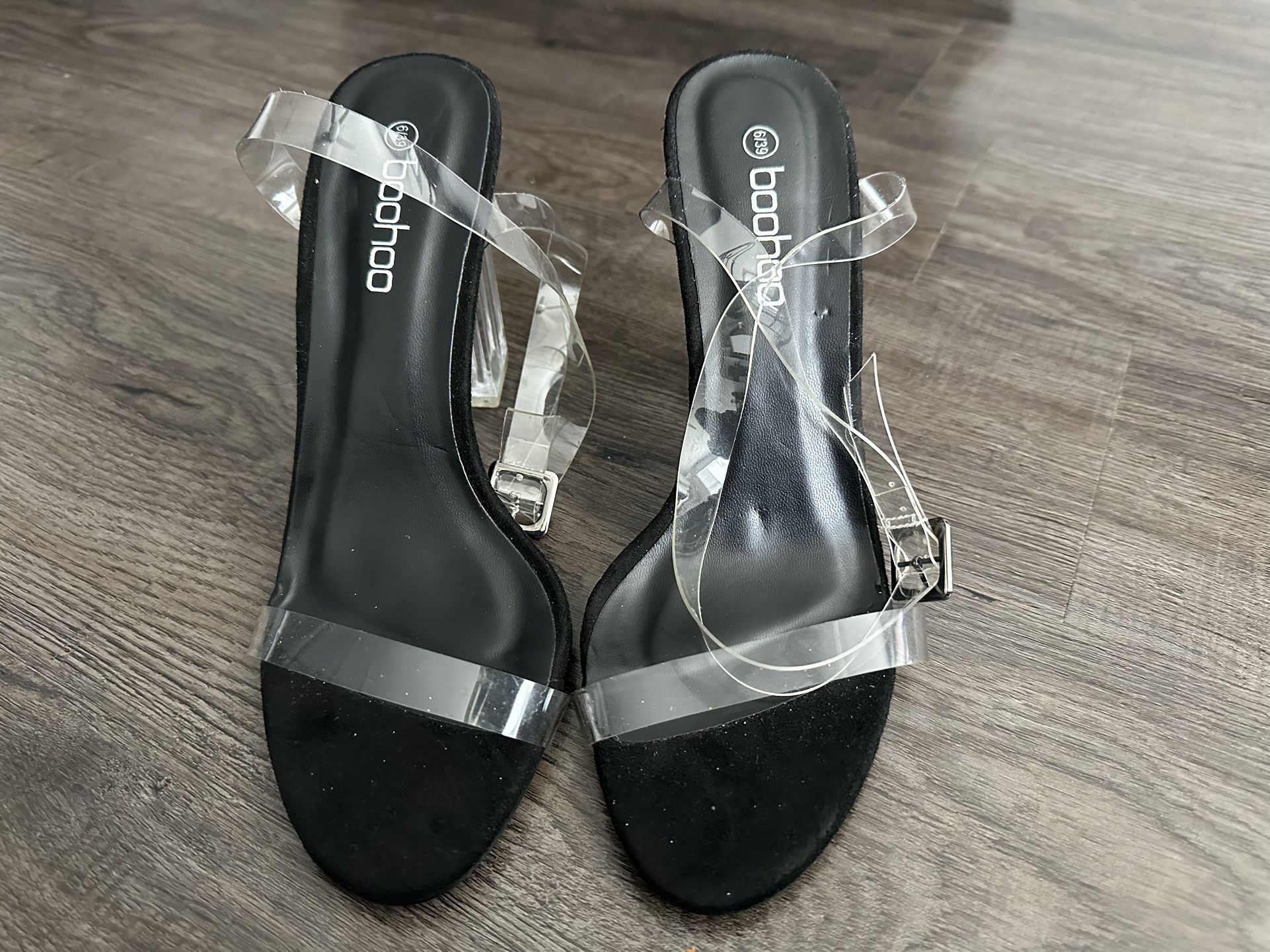 BooHoo Clear Block Barely There Heels