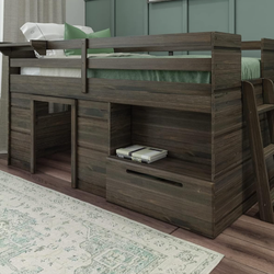 Modern Farmhouse Low Loft Bed with Storage (Only bed, No Mattress)