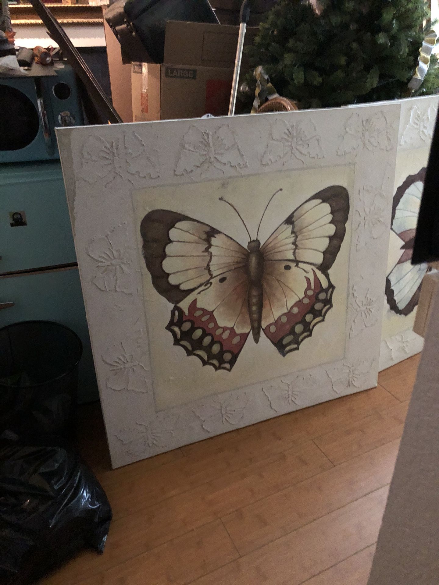 HUGE WALL ART!!’Boho Textured BUTTERFLY PAINTINGS !!! 3 feet And A half square each!