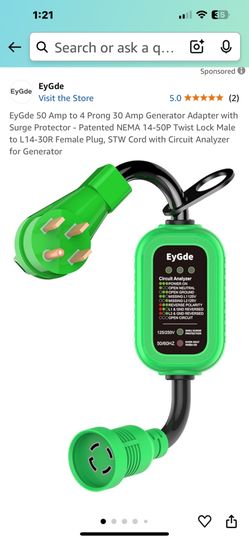 EyGde 50 Amp to 4 Prong 30 Amp Generator Adapter with Surge Protector - Patented NEMA 14-50P Twist Lock Male to L14-30R Female Plug, STW Cord with Cir
