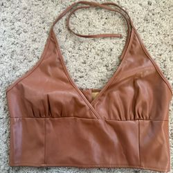 Brown Faux Leather Top