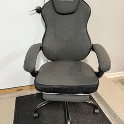 Brand New Grey Fabric Tall Back Gaming Chair w/Slide Out Footrest & Adjustable Height Headset 