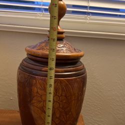 Vintage Hand Craved Wooden Huge Jar