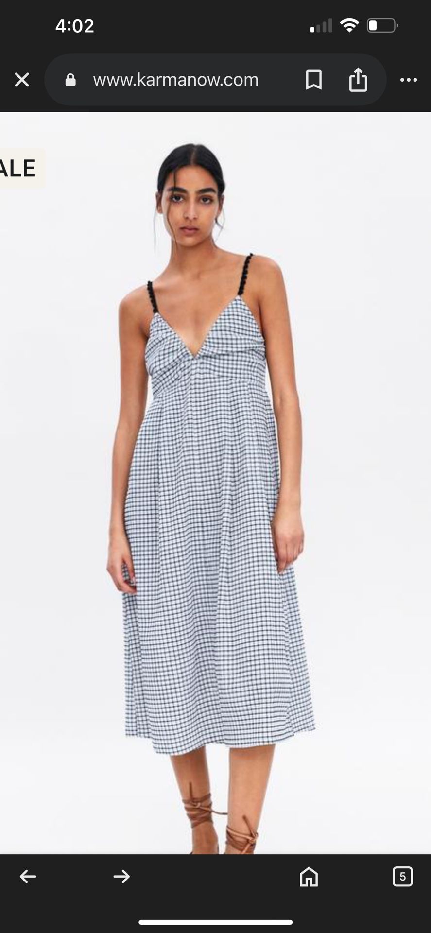 Zara Maxi Dress Black and White V-Neck Checkered. Size S