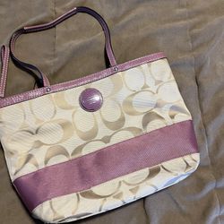 Coach Pocketbook Tote  Purple/beige