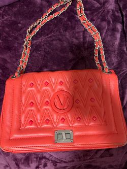 Valentino Red Quilted Leather Chain Shoulder Bag