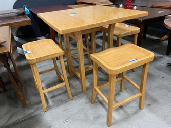 Tall Vertical Grain Fir Dinette Table with 4 Cupped Stools