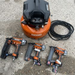 Ridgid 6gal Compressor W/16ga,18ga Brad Nailer & 18ga Stapler 