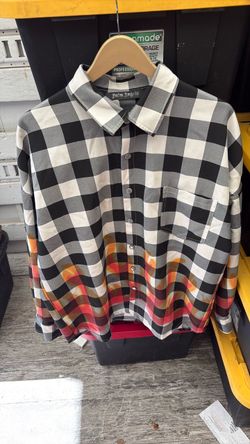 Palm Angels Checkered Overshirt with Flame Print