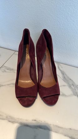 Vince Camuto Burgundy Suede Peep-Toe Heels