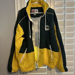 VTG Y2K 90s GREEN BAY PACKERS LOGO ATHLETIC WINDBREAKER YELLOW/GREEN SIZE L