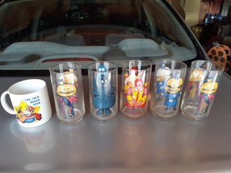 CLASSIC RONALD MCDONALD GLASS SET FROMM 1977.. 6 GLASSES 1 MUG I GLASS NOT IN PHOTO..