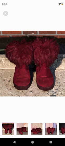 Elegant Burgundy Fur Ankle Booties Size 7