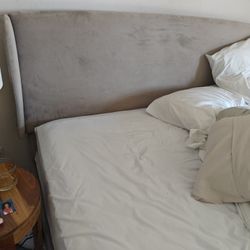 King Size Bed Frame Gray Velvet With Side Wings