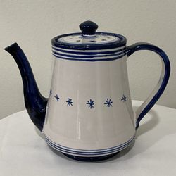 Vintage Rifa Vietri Italian Artisan Handcrafted And Painted Blue and White Glazed Ceramic Coffee/Tea Pot