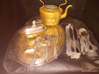Sterling Sliver Plate/Silverware/Mug & Brass Kettle