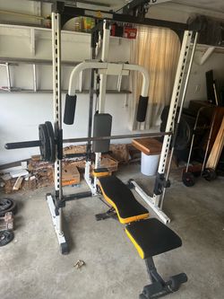 PowerHouse Home Gym with Bench and Barbell