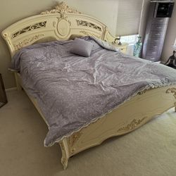 Custom French Ribbon and Rose King Bed Frame