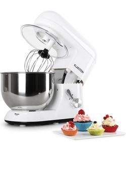 KLARSTEIN Bella Bianca Electric Stand Mixer, Grinder, Dough Bowl, Flat Whisk, Food mixer, Wire Whip, 650 Watts, 5.5 qt Stainless steel Bowl, 6 Speeds