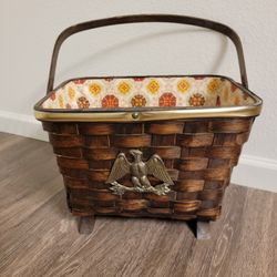 Vintage Hand Made Eagle Sewing Basket Fireplace Tote Magazine Rack 
