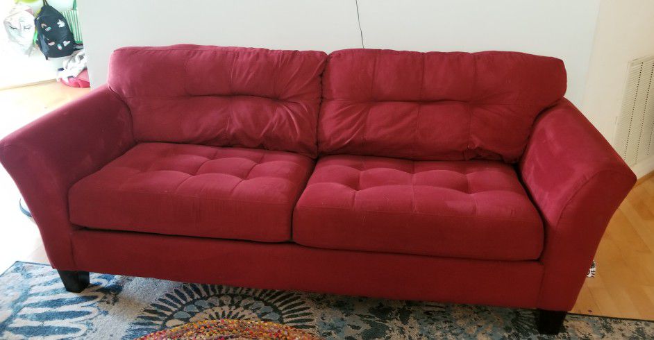 Pending Pickup: Couch and Recliner from Wolf's Furniture Deep Red/Maroon Color