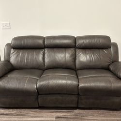 Abbyson Braylen Brown Leather Recliner Sofa – Top Grain, Must Sell