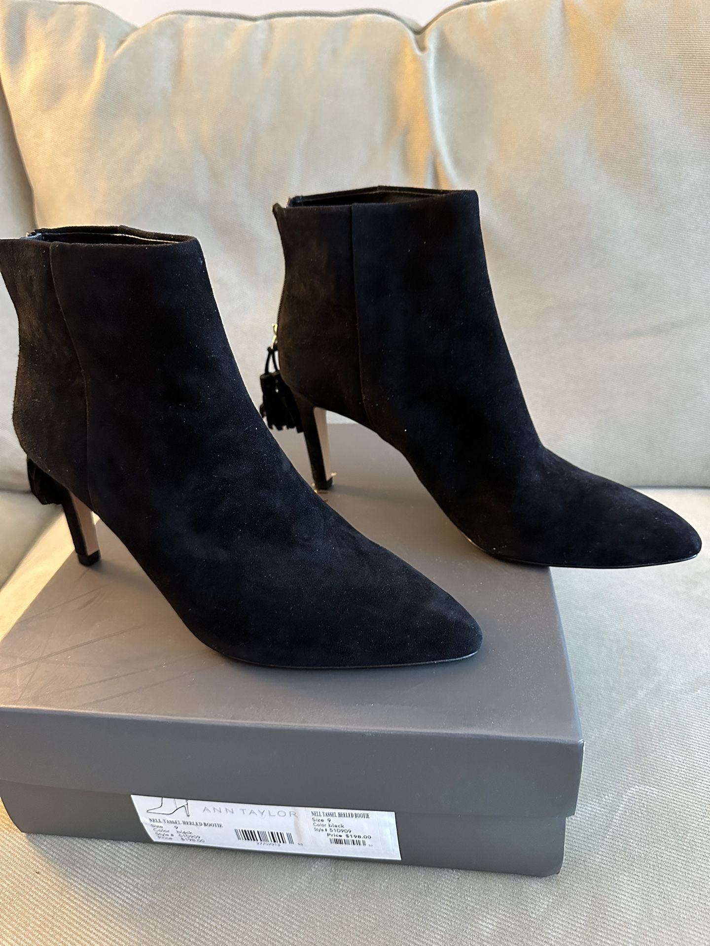 Ann Taylor Nell Tassle Heeled Booties - Black Suede