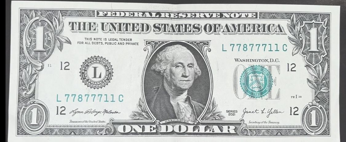 $1 Bill Note Fancy Serial Number Dollar Note Series 2021
