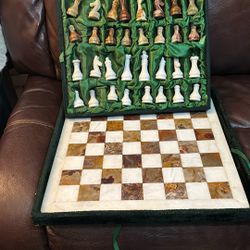 Marble Stone Chess Set With Board. 16x16   Made In Italy