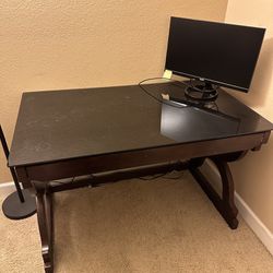 Large Wood Desk With Glass Too And Drawer