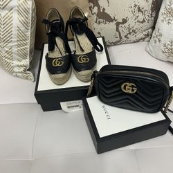Authentic Gucci Espadrilles Strap-up Wedges & Matching HandBag