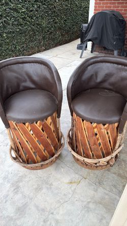 Two Mexican Leather Barstools