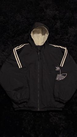 Vintage 1990s Adidas ZIP UP Hooded Jacket Trefoil Black Puffer