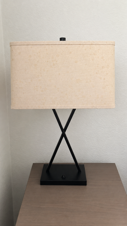 Pair of Black X-Base Table Lamps with Cream Shades