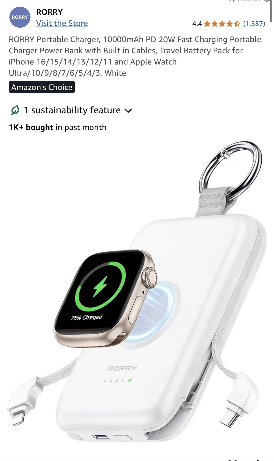 POWER BANK FOR PHONE AND APPLE WATCH with built-in cables