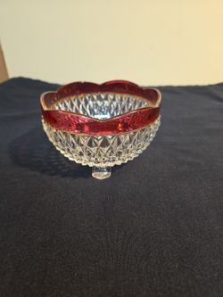 Vintage Indiana Glass Diamond Point Ruby Red Flash Rim Band Open Bowl