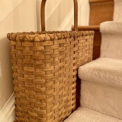 Vintage Woven Stair Basket With Handle 