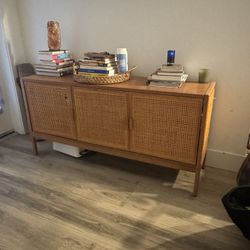Rattan Media Cabinet / TV Stand – Mid Century Style – Wood + Cane