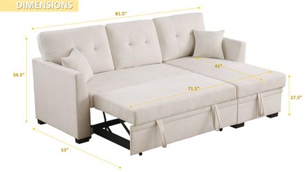 Ivory Beige Reversible Storage Sectional sofa bed, sectional, sofa bed, sectional sofa with pull out bed, reversible chaise sofa bed