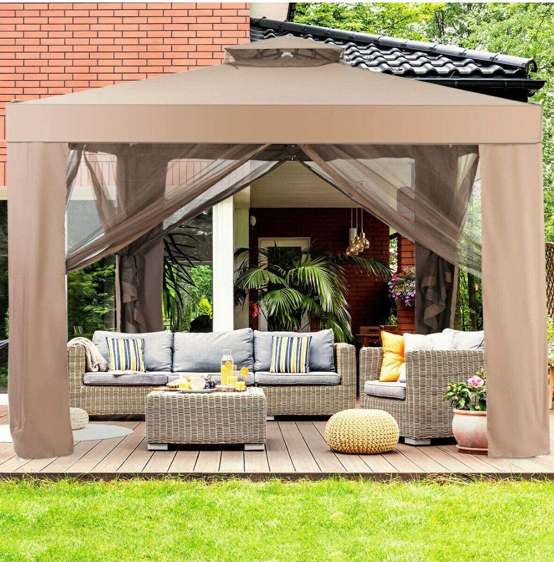 10’x 10’ Canopy Gazebo, Tent Gazebo With Netting for Outdoor Parties