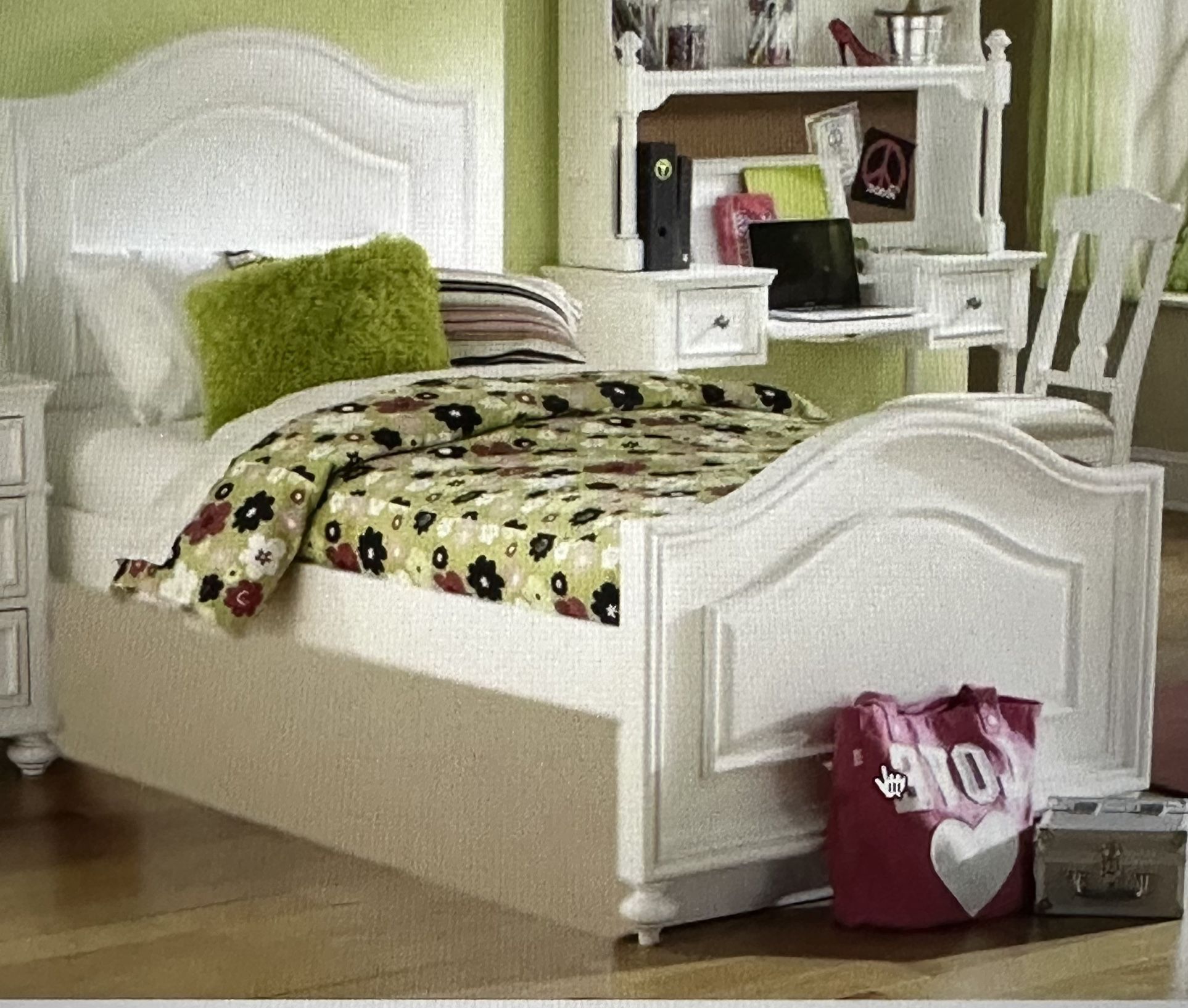 Twin Bed Frame with Headboard, Panel, and Rails 