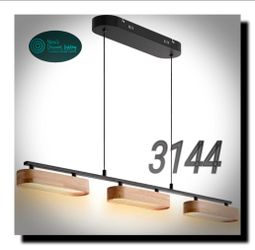 37.6" Rustic Farmhouse Wood Linear Chandelier – 3-Light Dimmable Kitchen Island & Dining Room Pendan