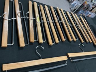Wood Pant Hangers With Flocked Anti-Slip Grip Bar Lot Of 15