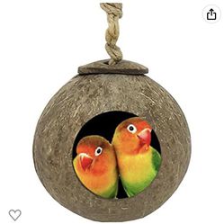 TIHOOD Coconut Bird Nest,Natural Coconut Shell Bird Nest House Hut Cage for Pet Parrot Budgies Parakeet