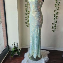 Beautiful Sage with iridescent sequins tube dress!! Perfect for Prom, bridesmaids, or formal events/ SIZE 7