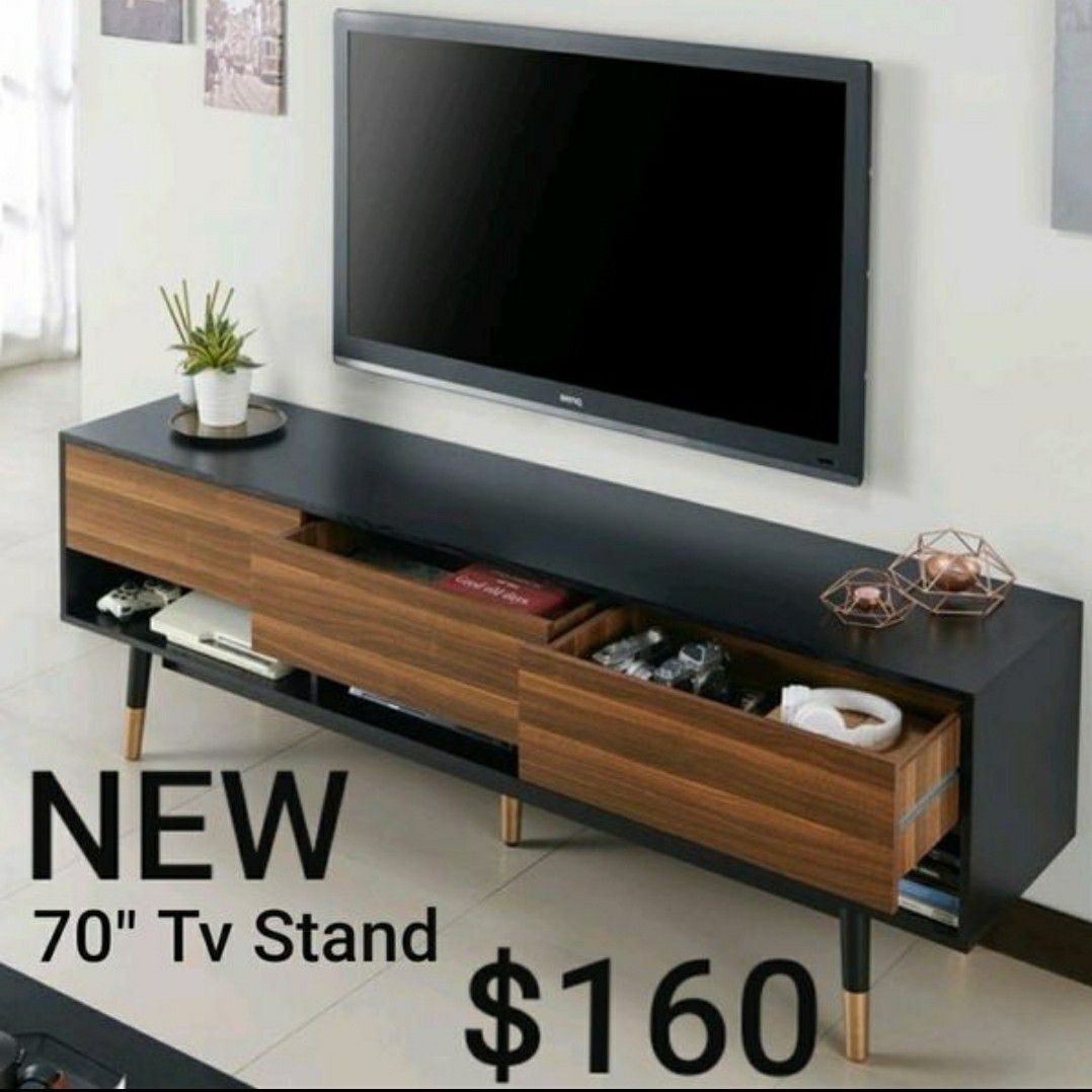 70" Black and Brown Tv Stand
