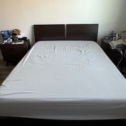Scandinavian Design Queen Bed Frame + Brentwood Mattress – Like New – $450