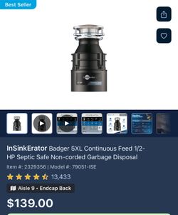 InSinkErator Badger 5XL Continuous Feed 1/2-HP Septic Safe Non-corded Garbage Disposal