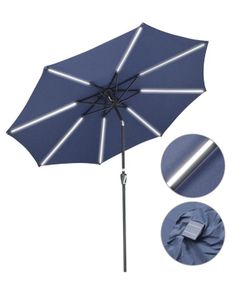 Solar Umbrella with Lights Tilting Outdoor Umbrella 9ft 8-Rib Day/Night Umbrella Paraguas (Color Opt: Terra/ Navy/ White) - Independence Day Sale