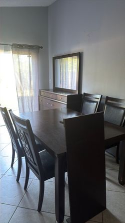 Dark Wood Dining Table with 6 Chairs
